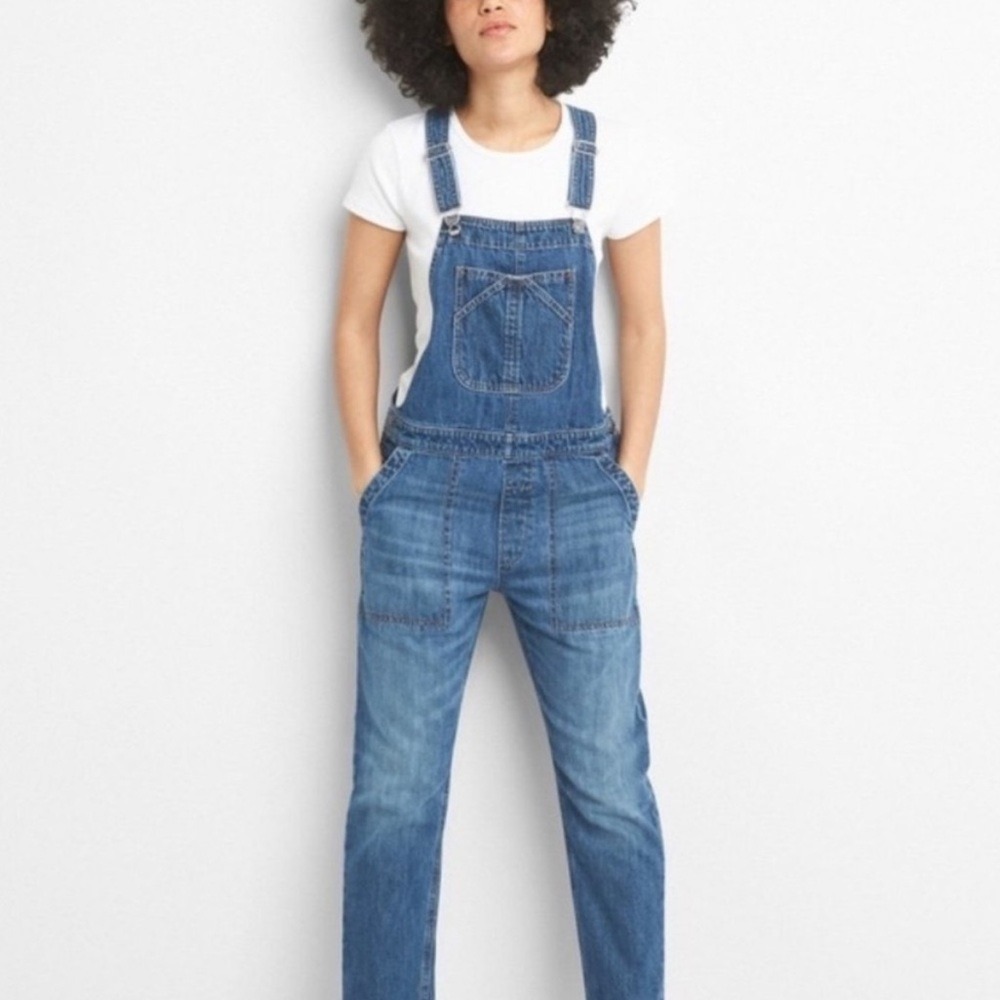 Gap Denim Bib Overalls Womens XS Medium Wash Slouchy Boyfriend Blue Jean